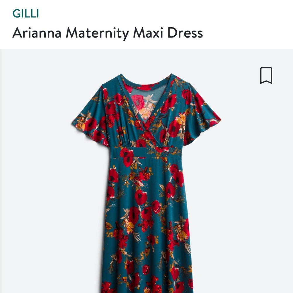 Gilli Arianna Maternity Maxi Dress Teal Green Floral, Size Medium